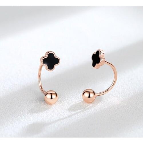 925 Sterling Silver U shape Four Leaf clover Helix stud earrings hook with 4mm bead for women girls