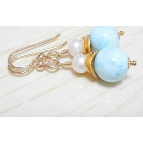 Freshwater Pearl Earrings Gold Filled Sky Blue Stone Dangle Earrings