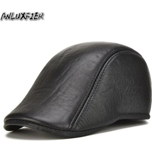B-7123 New Arrival Sheepskin Leather Hat Mens Fashion Visors Cap Adult Natural Skin Golf Hat Casual Winter Warm Head Wear