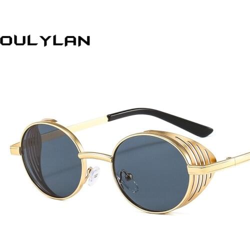 Oulylan Metal Steampunk Sunglasses Men Women Round Frame Colored Sun Glasses Retro Design Shades Sunglass UV400