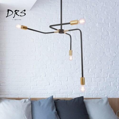 Modern Minimalist Iron Art 4 Heads Chandelier Lighting Originality Hanging Lamp Dining Room Living Room Bar Art E14 Lamp Fixture