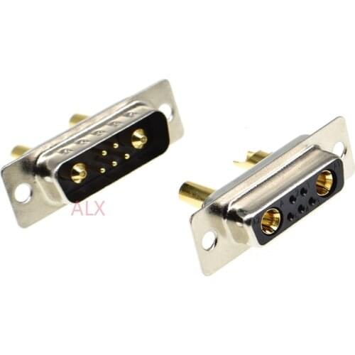 1PCS 7W2 30A Gold plated MALE FEMALE high current CONNECTOR D-SUB adapter solder type 5+2 plug jack high power 7 Power Position