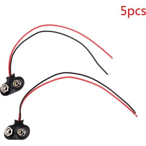 5pcs 9V Battery Clips 15cm Black Red Cable Connection Connector Buckle