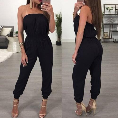 Women Sexy Sportswear Strapless Black Off Shoulder Jumpsuit Clubwear Playsuit Bodycon Romper Trousers Gym Running Sportswear /2