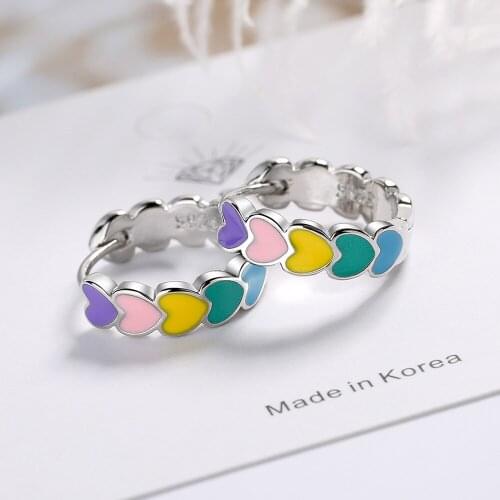 925 Sterling Silver Colorful Heart Hoop Earrings For Women Girls Wedding Party Jewelry Pendientes eh059