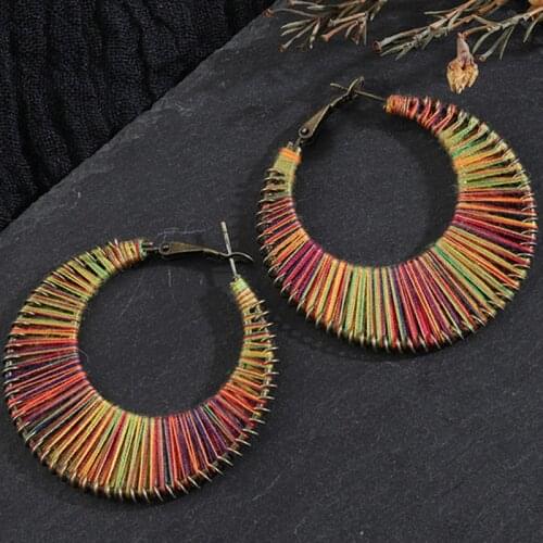 Ethnic Handmade Colorful Cotton Line Earrings for Women Jewelry Bohemian Vintage Big Round Earring Wedding female Wholesale