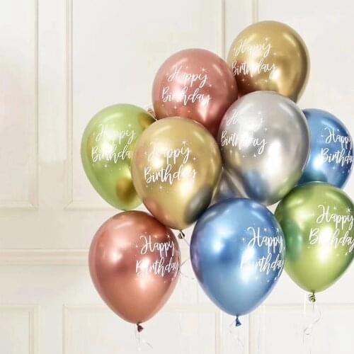 10pcs 12inch metallic latex balloons pearly metal balloon printed happy birthday helium air globos Birthday Party Decorations