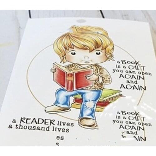 10x8 Boy reading book Transparent Clear Rubber Stamp Sheet Cling Scrapbooking Photo Album PaperCard DIY Craft