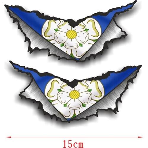 15cm 2 X Large Pair Triangular Ripped Torn Metal Yorkshire Rose County Flag Vinyl Car Sticker Motorcycle Decal for KIA Stickers