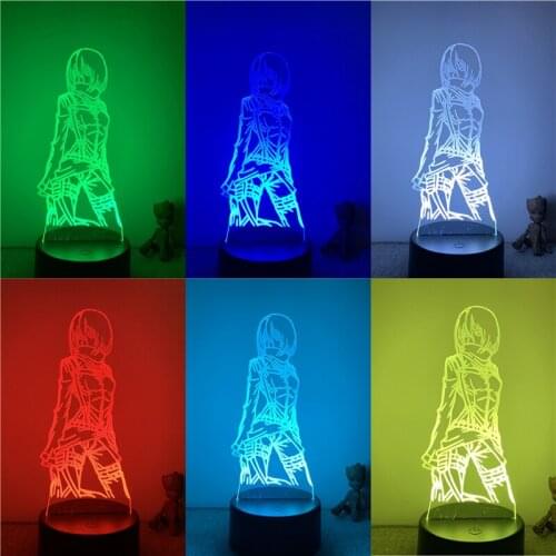 3D Nightlight Anime Attack on Titan Mikasa Ackerman Action Figure 7 Colors Touch Optical Illusion Table Lamp Gift Decor Model