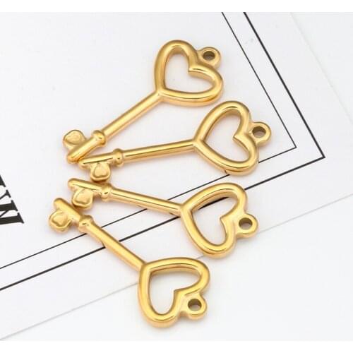 5pcs/lot Love Pendants Stainless Steel Gold Key Charms Couple For Diy Hip Hop Necklace Bracelet Jewelry Makings Crafts Wholesale