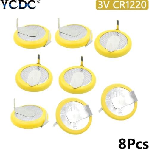 8PCS/LOT CR1220 1220 With 180 degree soldering foot Button Cell Battery For Main Board Remote Control Toy