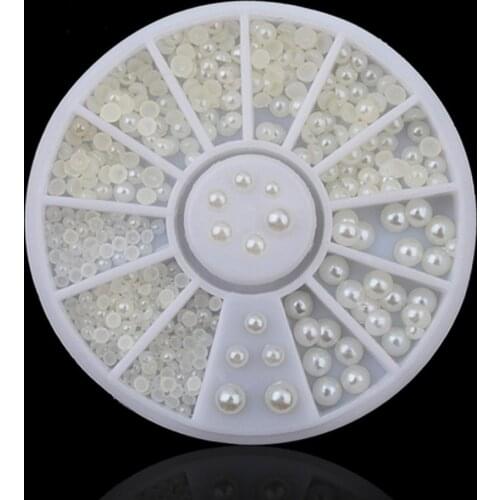 White Pearl Nail Art Tips Glitter Manicure 3D Acrylic UV Gel DIY Decoration Nail Art DIY Pearls Decorations Wheel