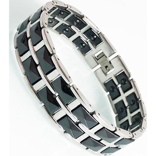 Mens Double Row Black Ceramic 16MM Wide Hand Bracelets Health Care Hematite Magnetic Therapy Bangles Chain Homme Jewelry Gifts