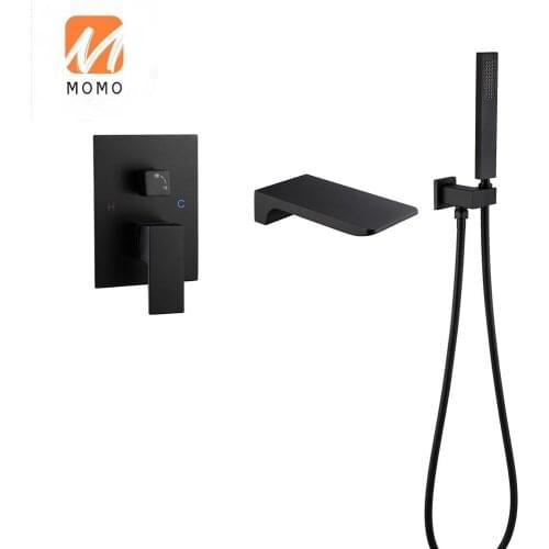 Black Bathroom Bath Shower Set Tub Spout Faucet With Handheld Shower Head