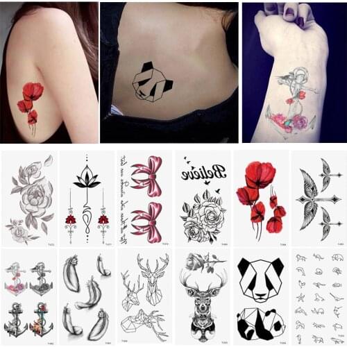 Cartoon Animal Feather Floral Printed Long Lasting Temporary Tattoo Body Sticker