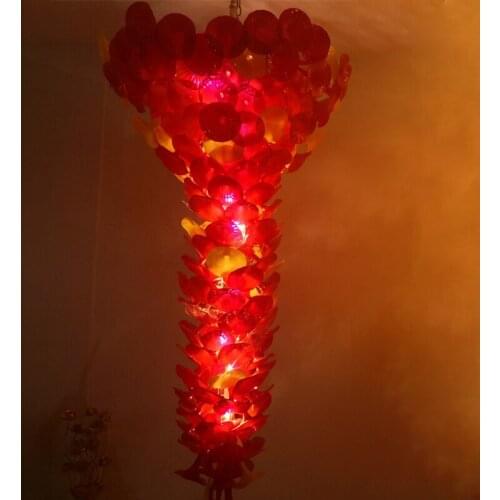Trumpet Shape Special Red Murano Lights Hand Blown Art Glass Large Chandelier
