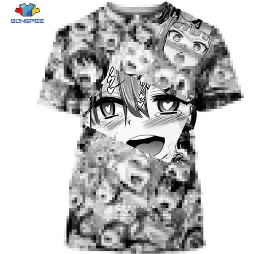 SONSPEE Japan Hentai Anime Ahegao T Shirt 3D Print Summer Casual Top Short Sleeve Fashion T-shirt Hip Hop Streetwear Women Men