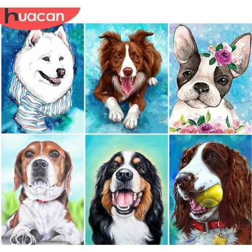 HUACAN 5D Diamond Painting Dog Full Drill Square Round Needlework Art Embroidery Kit Diamond Mosaic Animal Home Decor