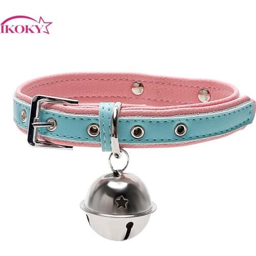 IKOKY Bell Neck Collar SM Bondage Roleplay Slave Restraints for Women Sex Toys for Couples Leather Harness Adjustable