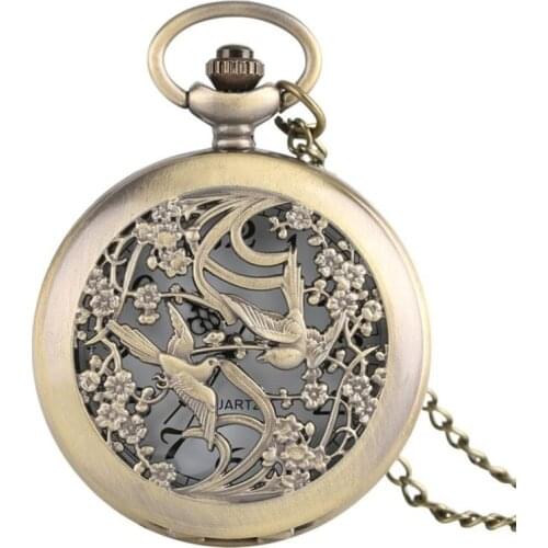 Creative Design Mechanical Style Beautiful Magpie Pocket Watch Pendant Necklace Glamour Ladies Casual Jewelry Accessories