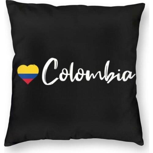 Love Colombia Country Flag Square Pillowcover Patriot Gift Black Background Cushions Throw Pillow For Car Double-Sided Printing