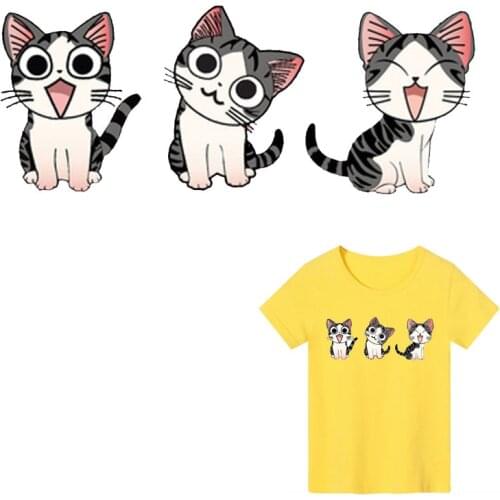 Lovely Animal cat Iron on Patches Stripe Stickers on Clothes Decor DIY T-shirt Heat Transfer backpack Washable Fashion Patches E