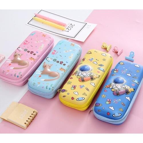 Astronaut Cute Cartoon EVA Material Thicken Tough Water Proof Three-layer Large Capacity Pencil Case Kawaii Student Stationery