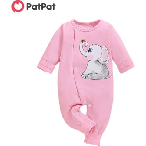 PatPat 2020 New Autumn Adorable Elephant Print Long-sleeve Jumpsuit for Baby Baby Toddler Girl One Pieces Baby Clothes