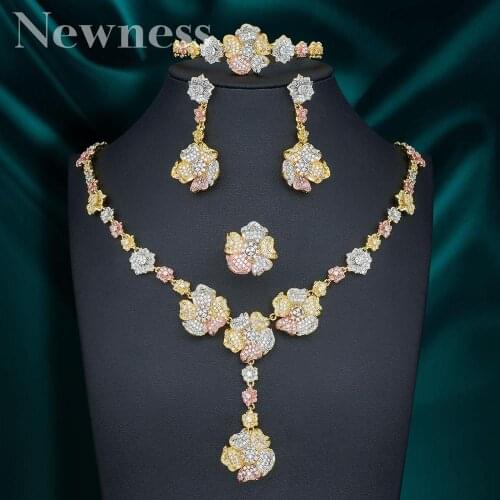 Newness High Quality Luxury Fashion Super Flowers Full Micro Cubic Zirconia Women Wedding Necklace Bangle Earring Ring Jewelry