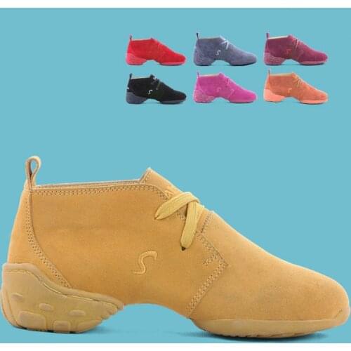 New Arrival Womens Genuine Leather Modern/Jazz/Square Dance Shoes Soft Bottom Abrazine Calfskin Fitness Shoes In Autumn 34-43