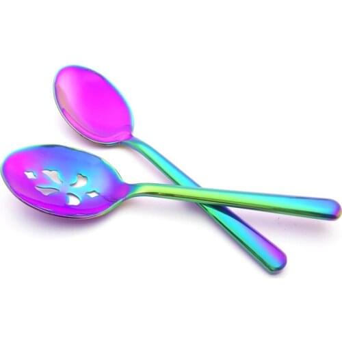 Creative Serving Spoon European Standard 304 Stainless Steel Dinnerware Hollow Out Scoop Western Food Salad Spoon 2pcs/set