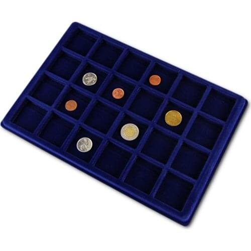 Professional 24 Grid Velvet Frame Series Coin/ Jewelry Display Storage Tray