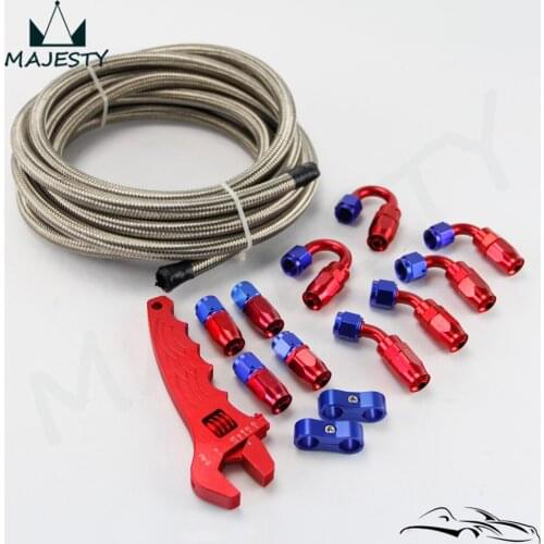 Silver AN4 STEEL NBRAIDED OIL line hose +Fitting Adaptor+Wrench Tools Spanner kit