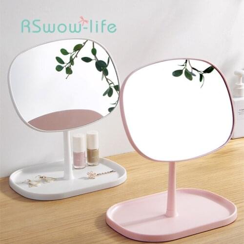 Modern Make-up Mirror With Tray Rotating Vanity Mirror Desktop Makeup Small Mirror Oval Plastic Framed Mirrors