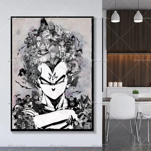 Japanese Anime Black and White Watercolor Art Poster Dragon Ball Guko Canvas Painting Living Room Bedroom Wall Decor Cudros