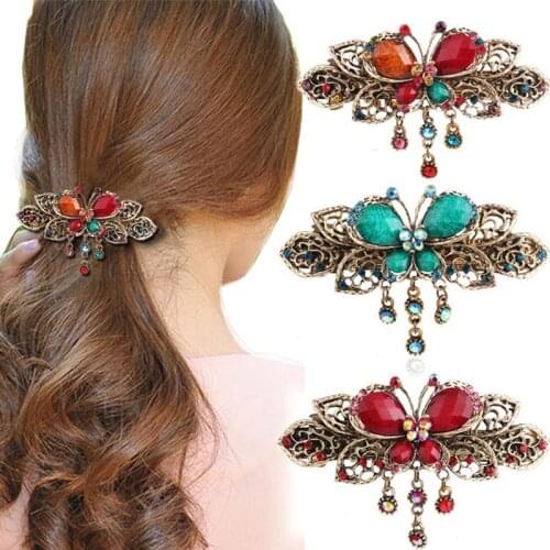 Women Vintage Classic Butterfly hollow out pendant hairrpin Rhinestones Hair Clip women accessories