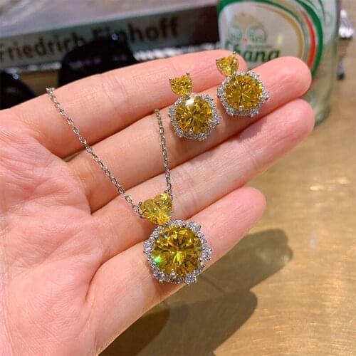 Funmode Yellow Color Round CZ Necklace Earing Ring Dubai Bridal Jewelry Set For Women accesorios parure mariage Wholesale FS227