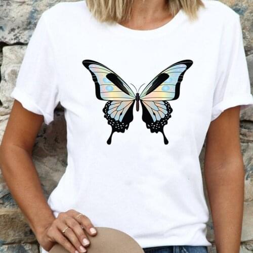 Women Cartoon Butterfly Sweet Trend 90s Ladies T Top Shirt Regular Lady Fashion Tee Print Female Graphic Short Sleeve T-Shirts