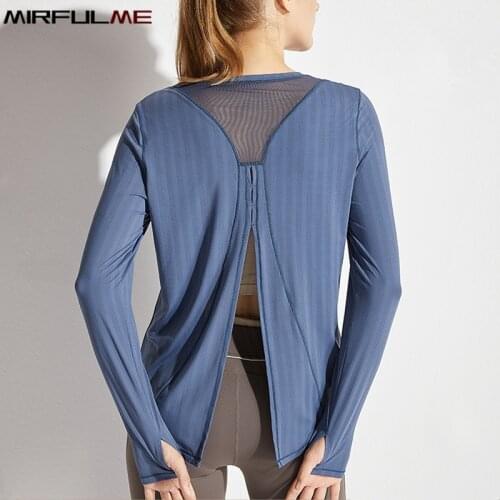 Women Loose Sport Yoga Shirt Forked Mesh Breathable Thumb Hole Long Sleeve T-Shirt Gym Fitness Sweatshirt Running Tops Sportwear