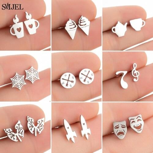 Punk Stainless Steel Earrings for Women Fashion Jewelry 2021 Lighter Compass Expression Lung Rocket Earring Weird Christmas Gift