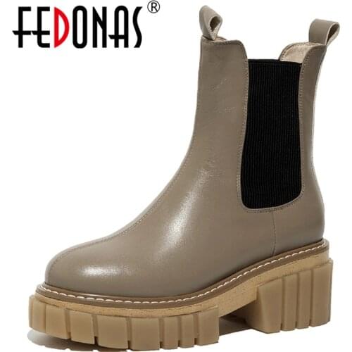 FEDONAS Concise Elastic Band Platform Female Women Winter Boots Genuine Leather Chunky Heels Pumps Working Party Shoes Woman