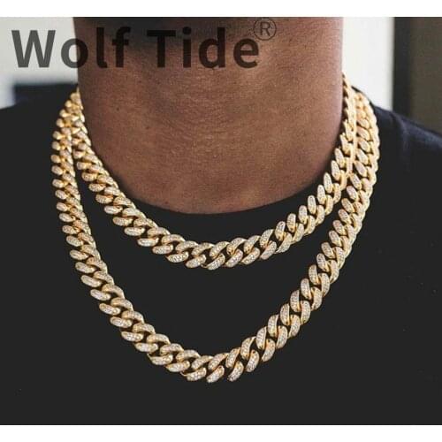1 Iced Out Paved Rhinestones 13MM Bijoux Color Full Miami Curb Cuban Chain CZ Bling Rapper Necklaces for Men Hip Hop Jewelry