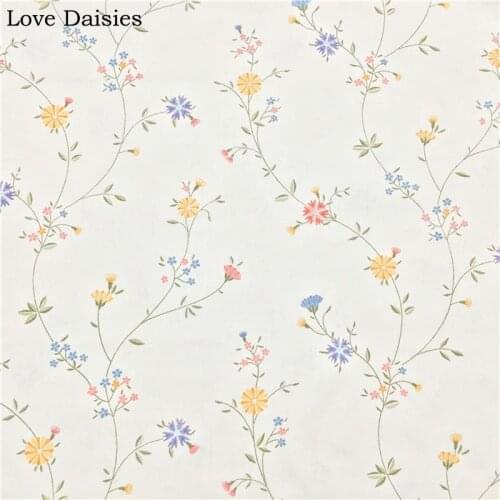 100% cotton twill MILKY WHITE Imitation embroidery small yellow flowers floral fabrics for DIY crib bedding dress handwork decor