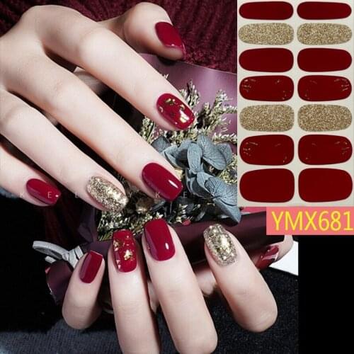 14tips New Style Korean Nail Stickers Wraps Manicure Designed Full Cover Nail Designs Adhesive Stickers Accesoires for Nail Art