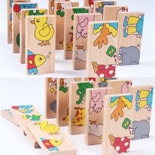 15PCS Montessori Baby DIY 3D Animal Domino Game Wooden Toys Learning Educational Toys For Children Baby Montessori Toys For Kids