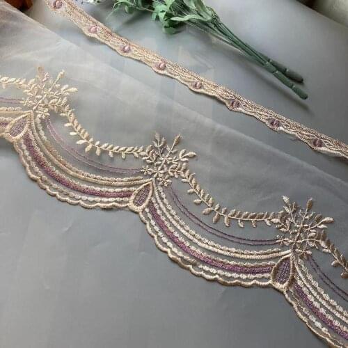 2 Yard Purple Embroidered Flower Lace Ribbon Trims for Home Textiles Sofa Covers Trimmings Mesh Applique Sewing Fabric 18cm 3cm