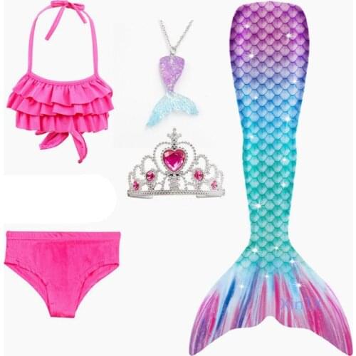24 Colors 3 Pieces Fancy Children Mermaid Tail Bikini Set Bathing Girl Kids Swimmable Swimwear Set Costume Cosplay 3-12Y