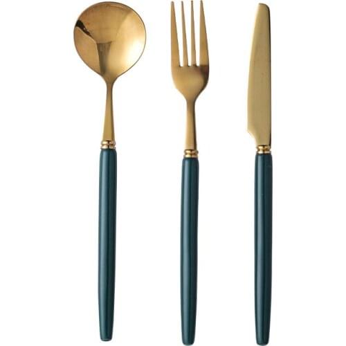3PCS Dinnerware Set Stainless Steel Steak Knife Fork Cutlery Set Coffee Spoon With Ceramic Handle Teaspoon Flatware Tableware