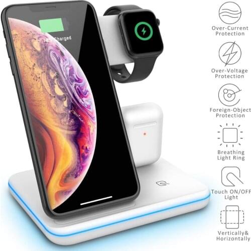 3 in 1 15W Qi Wireless Charger For iPhone XS XR X 8 11 Samsung S10 S9 Fast Charging Dock Station for Apple Watch 5 4 Airpods Pro